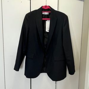 Zara Navy Blue & White Pinstripe Blazer